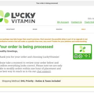 LuckyVitamin.com 1 star review on 28th August 2021