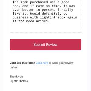 LightInTheBox 5 star review on 26th July 2022