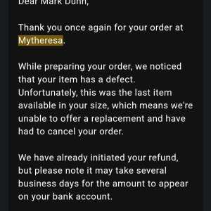 mytheresa.com 1 star review on 3rd June 2022