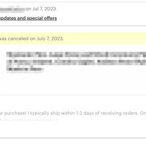 Etsy 1 star review on 8th July 2023