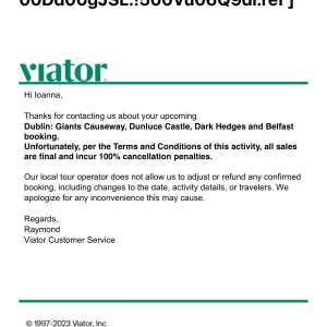 Viator 1 star review on 1st May 2024