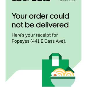 UberEATS 1 star review on 8th April 2024