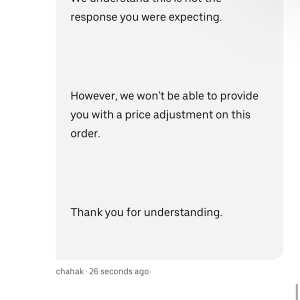 UberEATS 1 star review on 29th March 2024