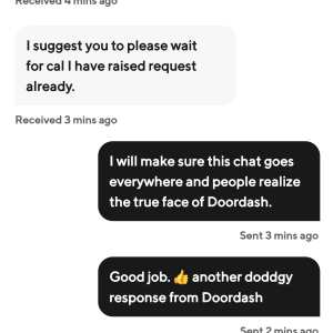 DoorDash 1 star review on 2nd May 2024