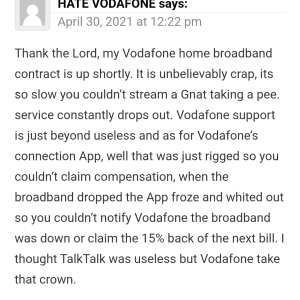 Vodafone Customer-service 1 star review on 29th March 2022