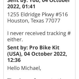Probikekit  1 star review on 6th October 2022