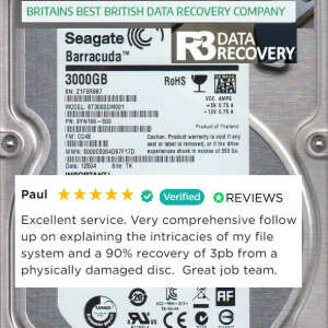 R3 Data Recovery Ltd 5 star review on 20th January 2022