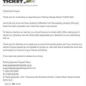 Parking Appeals 5 star review on 14th February 2020