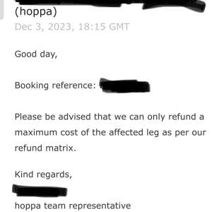 hoppa 1 star review on 3rd December 2023