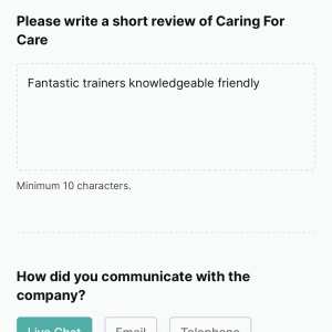 Caring For Care 5 star review on 21st October 2022