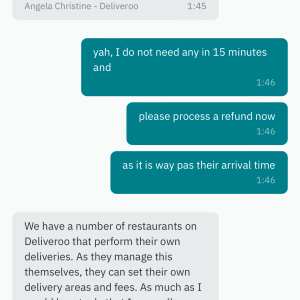 Deliveroo 1 star review on 18th November 2023