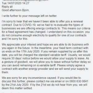 Opus Energy 1 star review on 14th July 2020