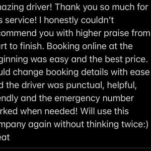 Airports Taxi Transfers 5 star review on 25th April 2022