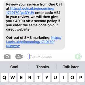One Call Insurance 5 star review on 7th November 2021