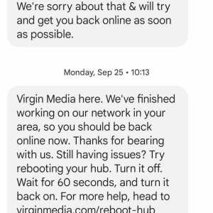 Virgin Media 1 star review on 26th October 2023