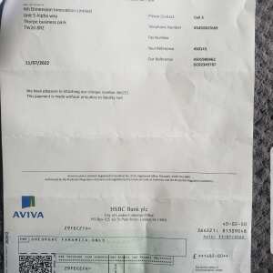 Aviva 1 star review on 10th August 2022
