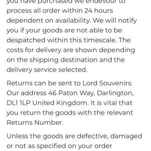 Lord Souvenirs Ltd 1 star review on 3rd November 2022