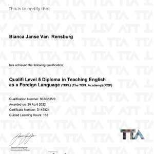 The TEFL Academy 5 star review on 13th May 2022