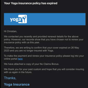 Yoga-Insure 1 star review on 28th May 2023