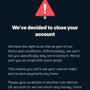 Monzo 1 star review on 12th December 2023