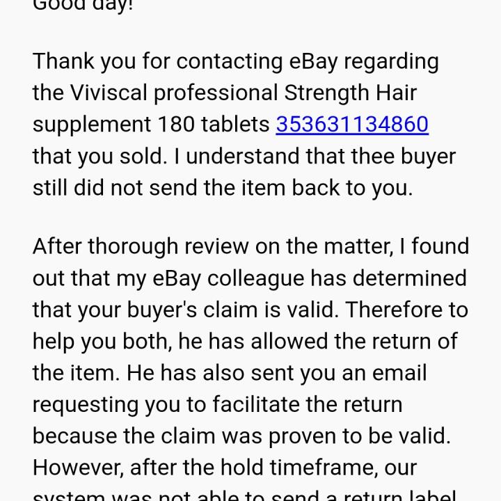 Ebay 1 star review on 7th September 2021