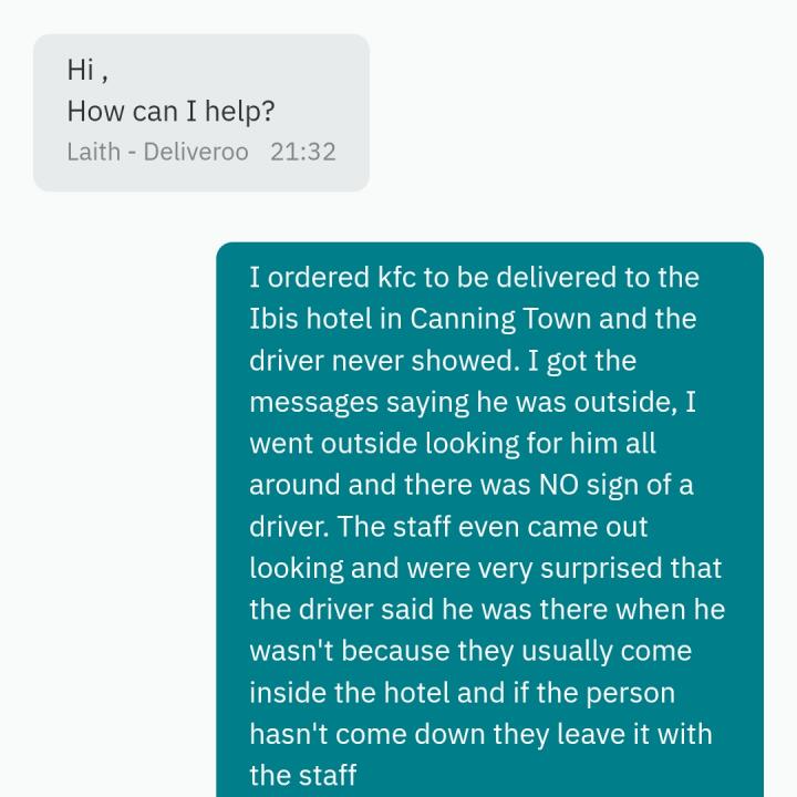 Deliveroo 1 star review on 26th November 2022