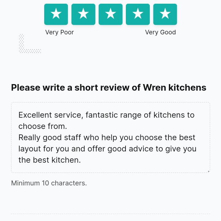 Wren Kitchens 5 star review on 3rd October 2022