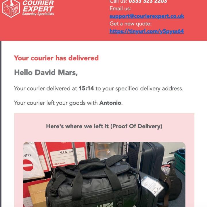 Courier Expert - Delivery 5 star review on 11th July 2021