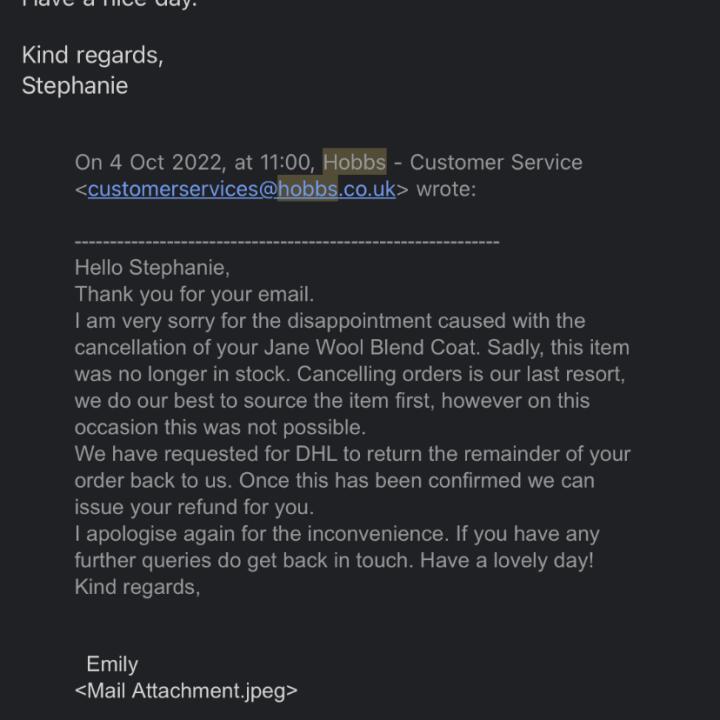 Hobbs London 1 star review on 12th October 2022