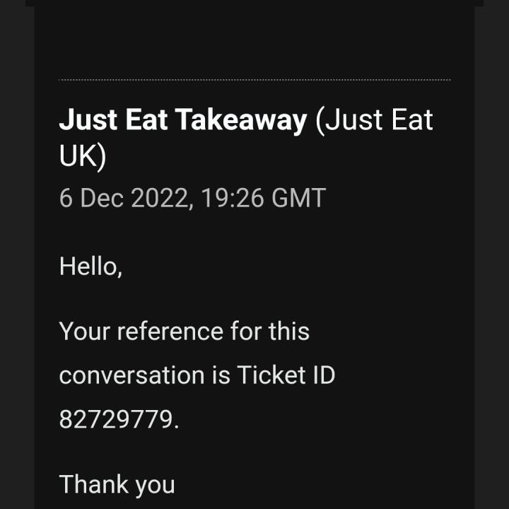 Just Eat 1 star review on 6th December 2022