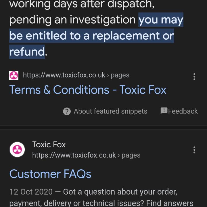 toxicfox.co.uk 1 star review on 25th November 2023