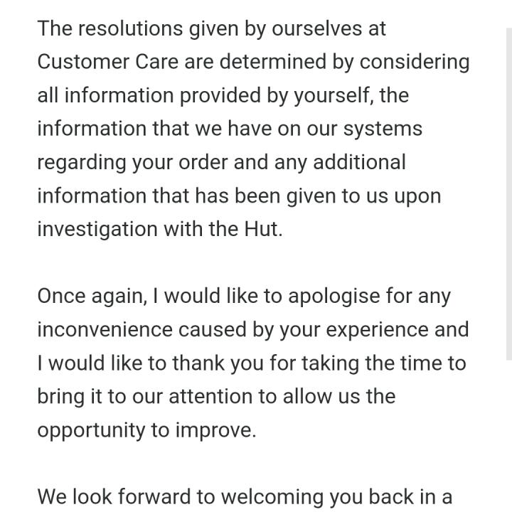 Pizza Hut 1 star review on 26th November 2021