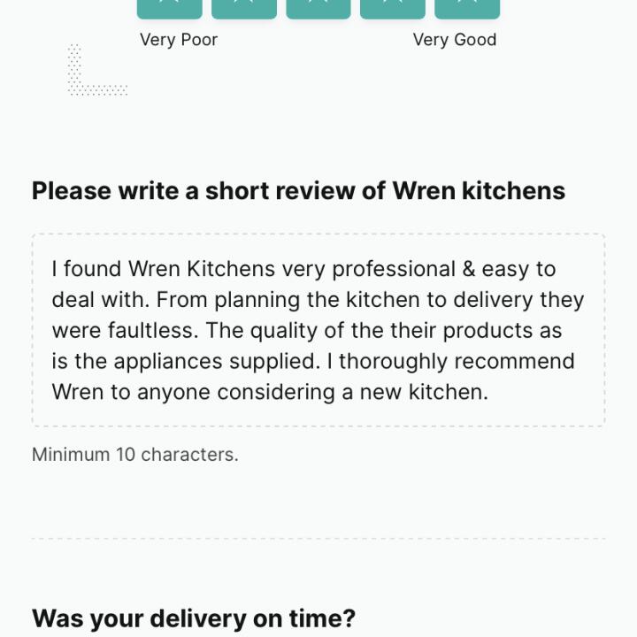 Wren Kitchens 5 star review on 24th October 2022