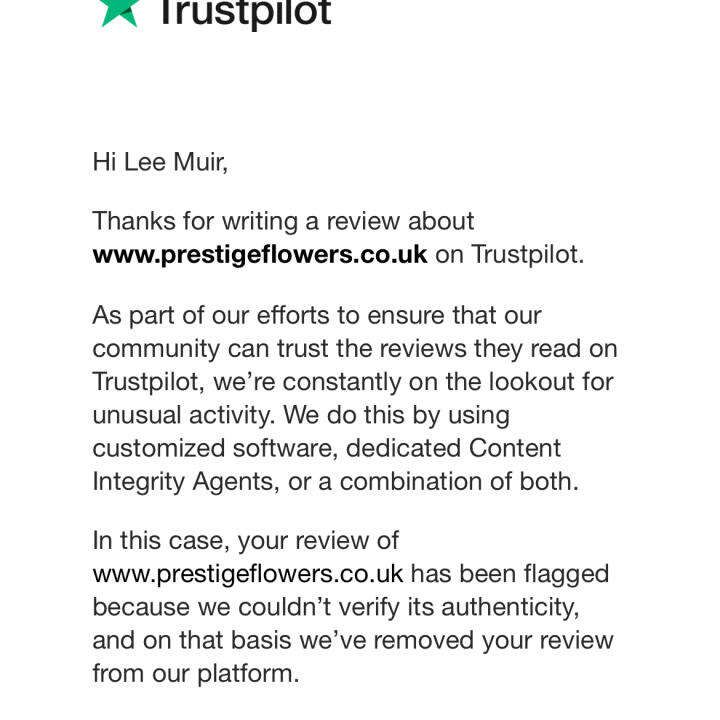 Trustpilot 1 star review on 13th May 2024