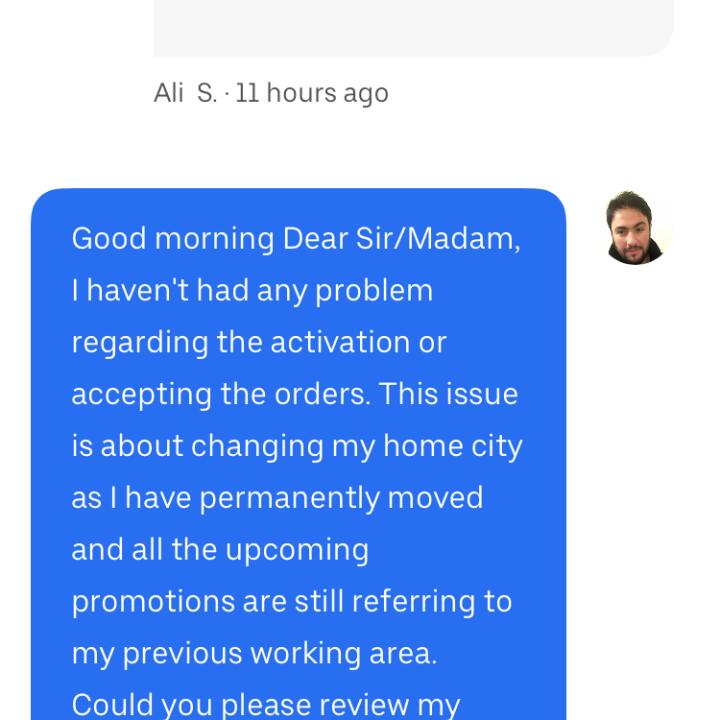 Uber 1 star review on 11th August 2020