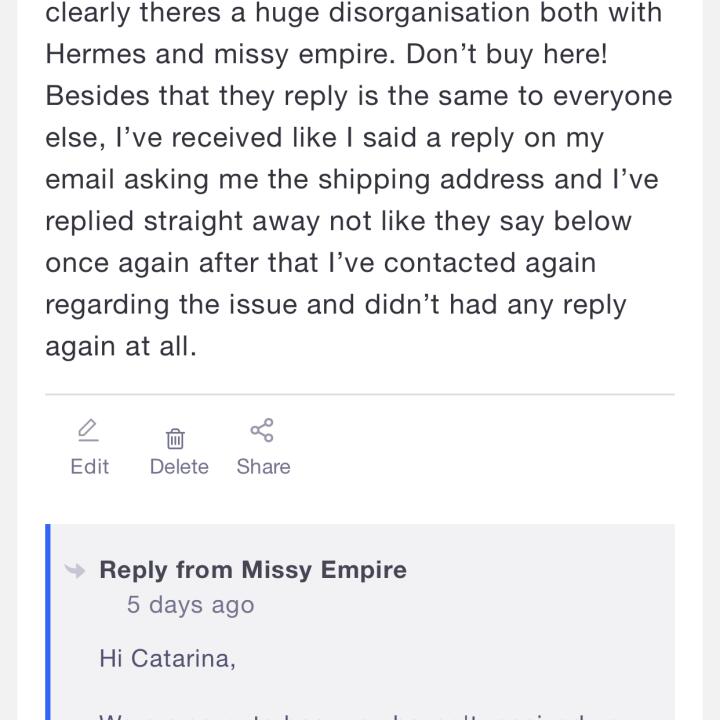 Missy Empire 1 star review on 11th January 2022