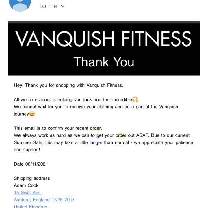 Vanquish Fitness 1 star review on 6th July 2021