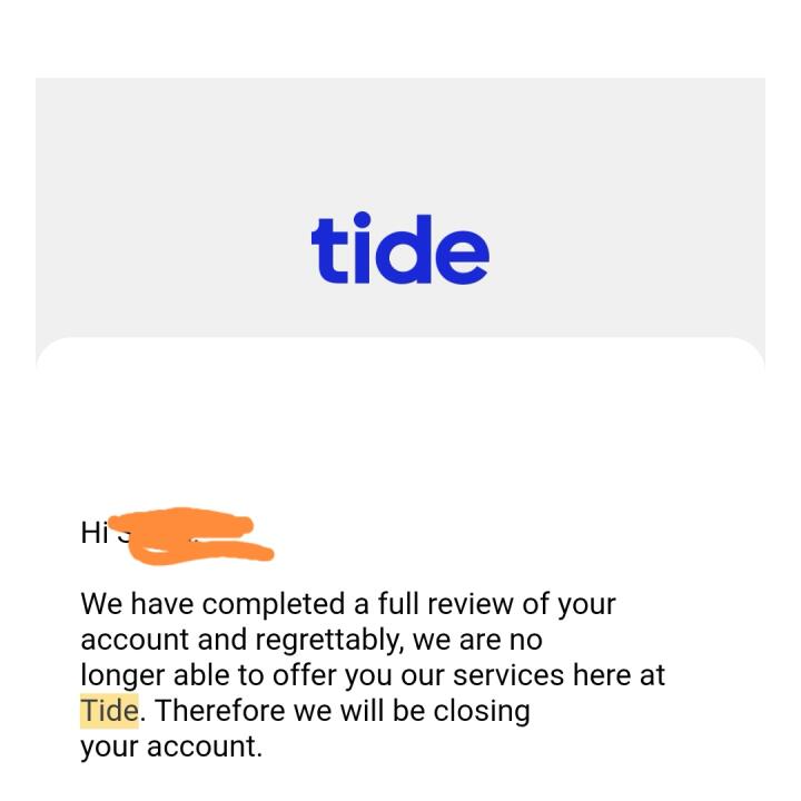 tide.co 1 star review on 31st December 2021