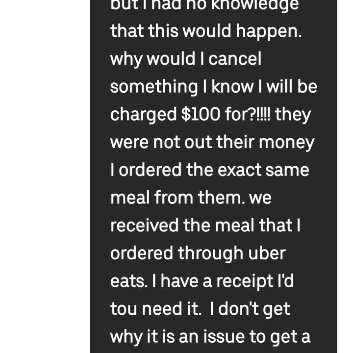 UberEATS 1 star review on 15th May 2024