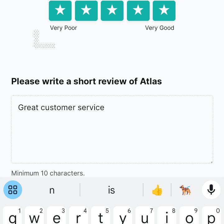 Atlas Rewards Credit Card 5 star review on 28th August 2024