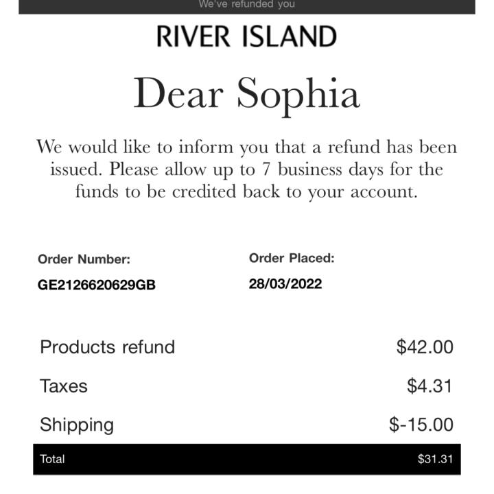 River Island 1 star review on 27th April 2022