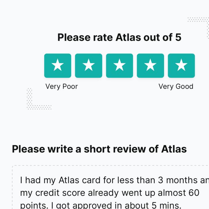 Atlas Rewards Credit Card 5 star review on 27th August 2024