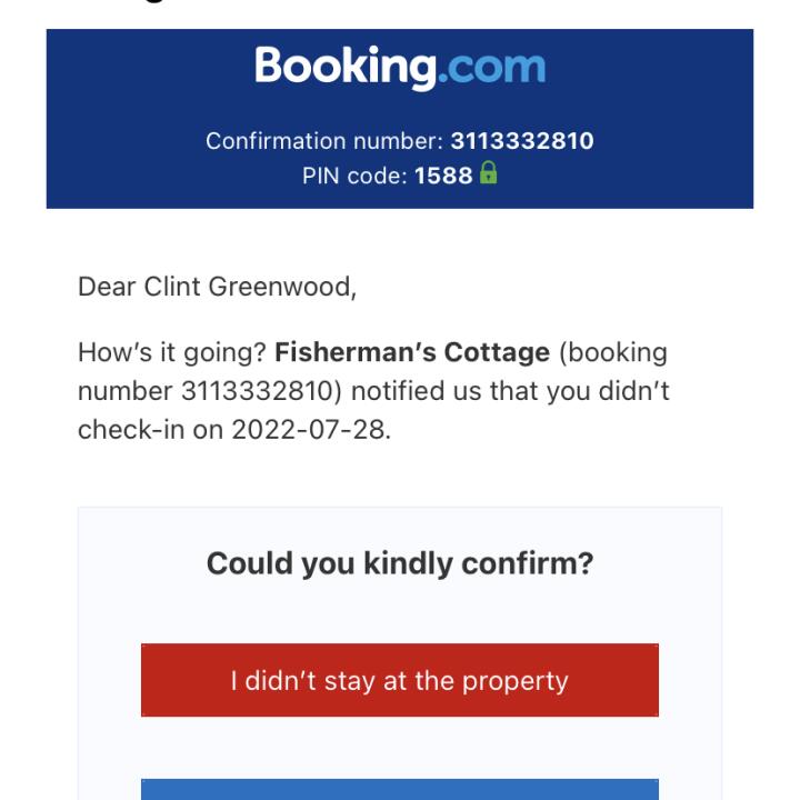 Booking.com 1 star review on 7th August 2022