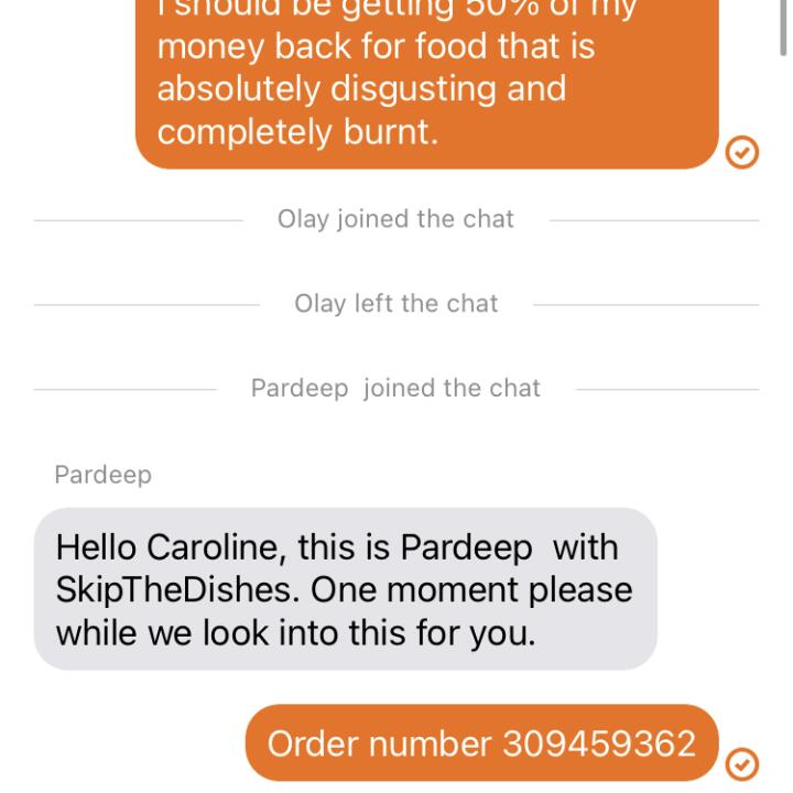SkipTheDishes 1 star review on 19th July 2021