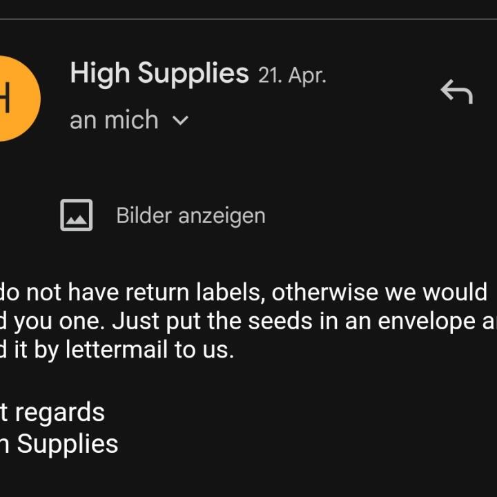 High Supplies Cannabis Seeds Shop 1 star review on 3rd May 2024