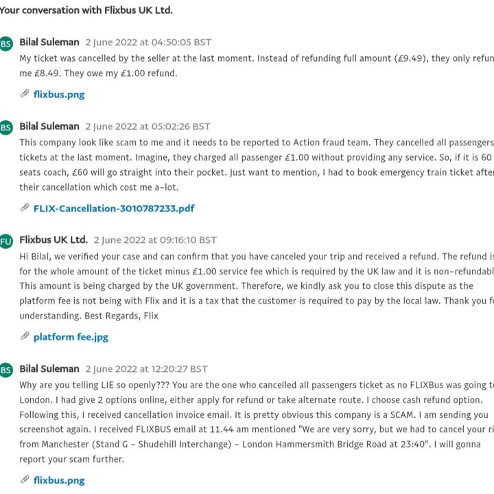 FlixBus 1 star review on 3rd June 2022
