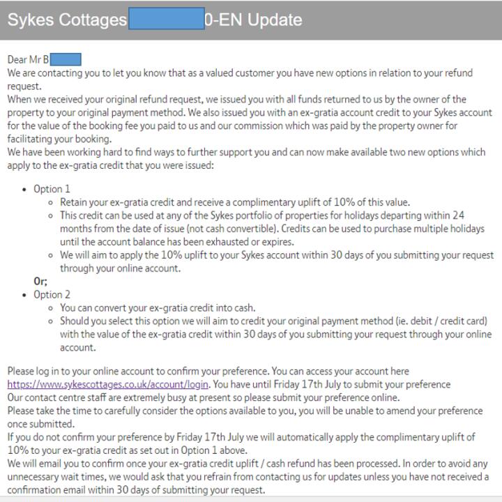 Sykes Cottages 2 star review on 17th June 2020