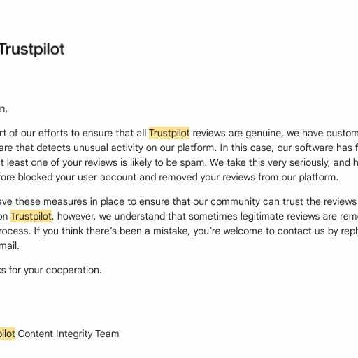 Trustpilot 1 star review on 4th September 2022
