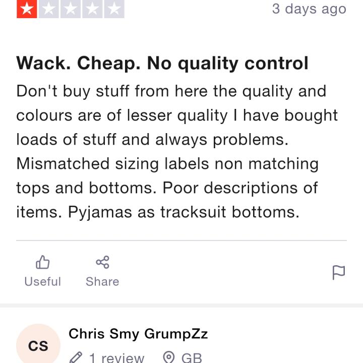 Mainline Menswear 1 star review on 31st March 2022