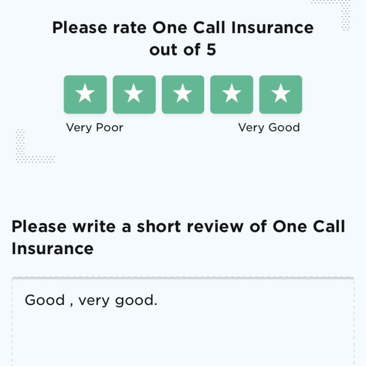 One Call Insurance 5 star review on 9th September 2021